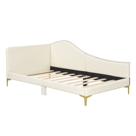 Full/Twin Size Upholstered Daybed with Metal Legs and Wood Slats-Twin Size