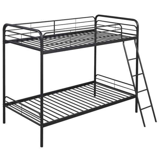 Heavy Duty Metal Bunk Bed with Ladder and Safety Guardrails-Black