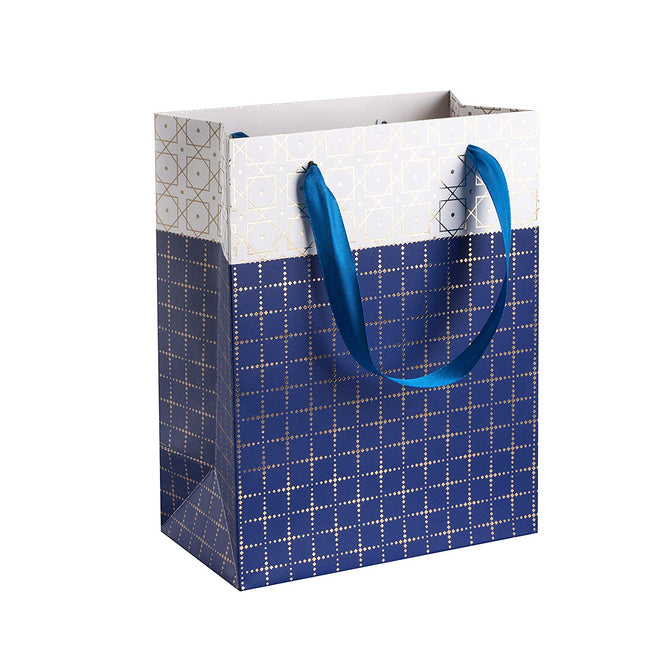 Small Box Design Foil Stamped Gift Bags Set 24 Pack 9"X 7"X 4" Blue by Hammont