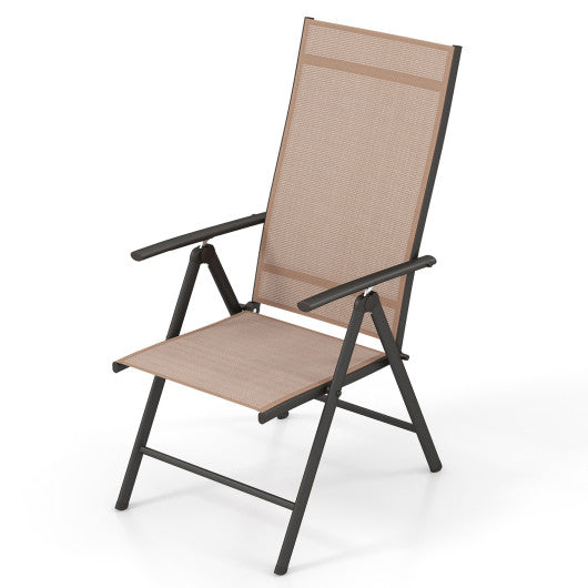 1 Piece Patio Folding Dining Chairs with 7-Level Adjustable High Backrest-Coffee