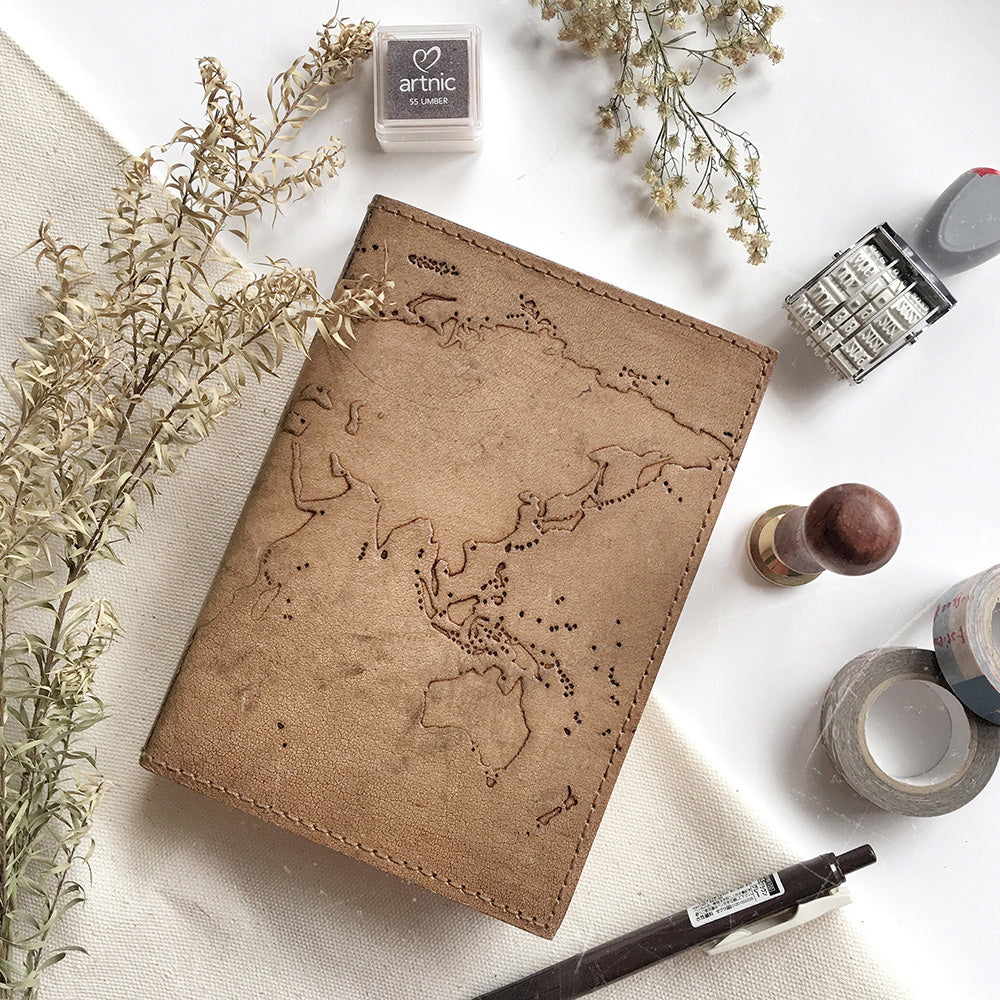 World Map 7x5 Handmade Leather Journal by Soothi