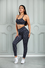 Leopard Cutout Sports Bra and Leggings Set by Blak Wardrob