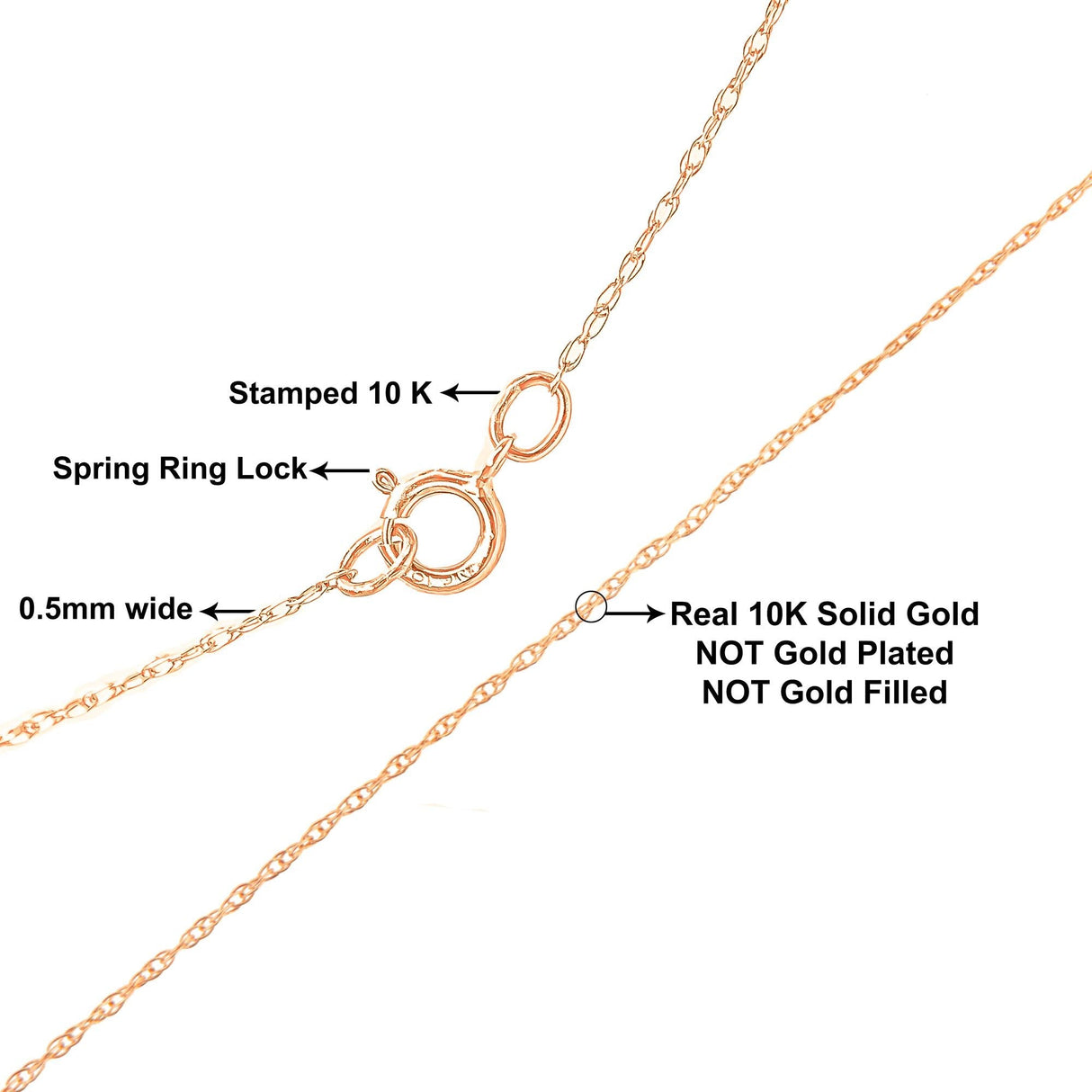 10K Gold 0.5 mm Slender & Dainty Fine Rope Chain Necklace by Haus of Brilliance