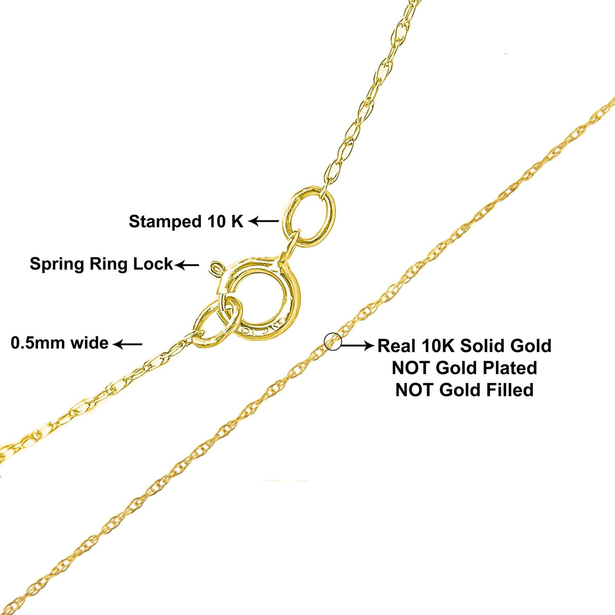 10K Gold 0.5 mm Slender & Dainty Fine Rope Chain Necklace by Haus of Brilliance