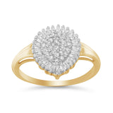 10K Yellow Gold 1/2 Cttw Round & Baguette Cut Diamond Pear Shaped Domed Pavé Cluster with Halo Cocktail Ring (J-K Color, I1-I2 Clarity) by Haus of Brilliance