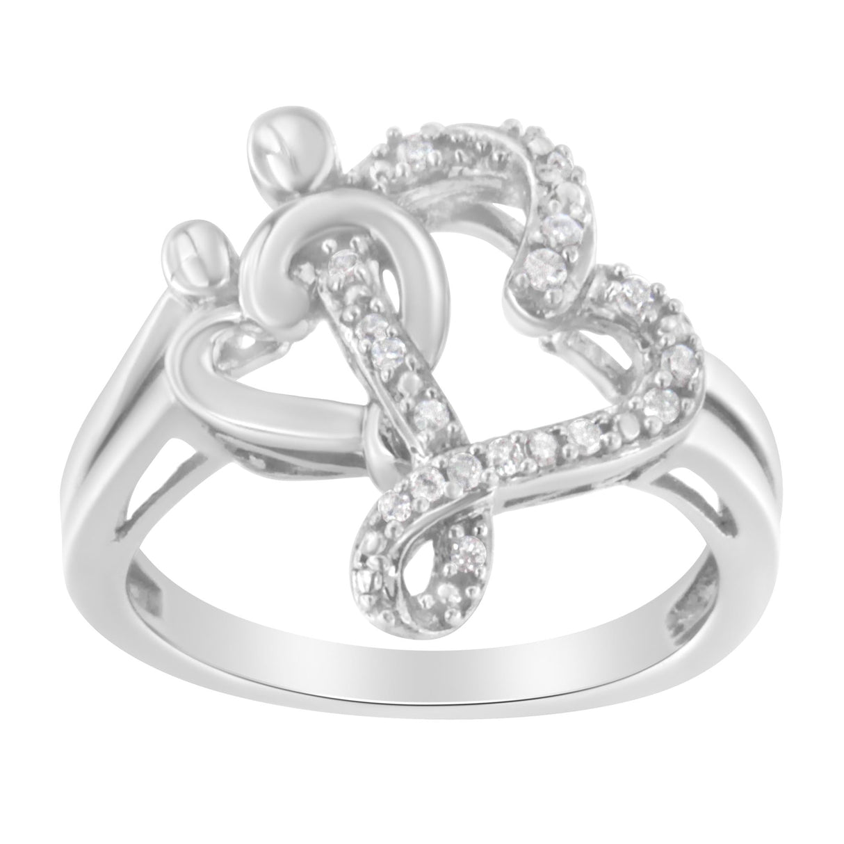 .925 Sterling Silver Diamond Heart and Music Note Ring (1/10 Cttw, H-I Color, I3 Clarity) by Haus of Brilliance