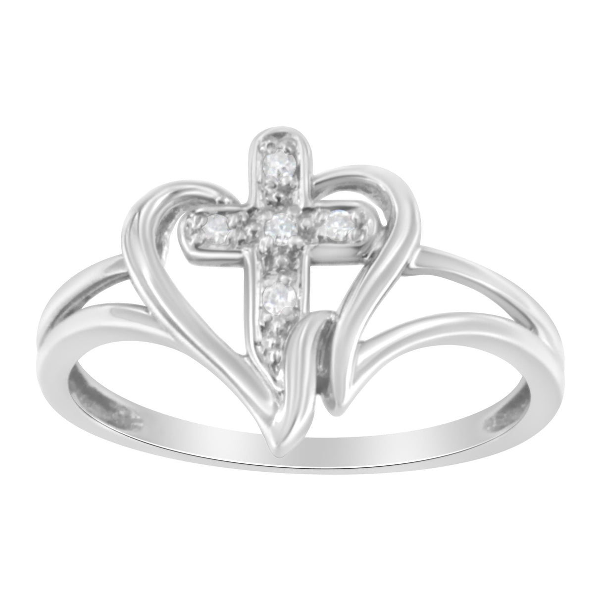 10K White Gold Diamond-Accented Cross & Open Heart Promise Fashion Ring (H-I Color, I1-I2 Clarity) by Haus of Brilliance