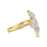 18K Yellow Gold Plated .925 Sterling Silver 1/2 Cttw Baguette and Round Diamond Bypass Triple Leaf Ring (I-J Color, I1-I2 Clarity) by Haus of Brilliance