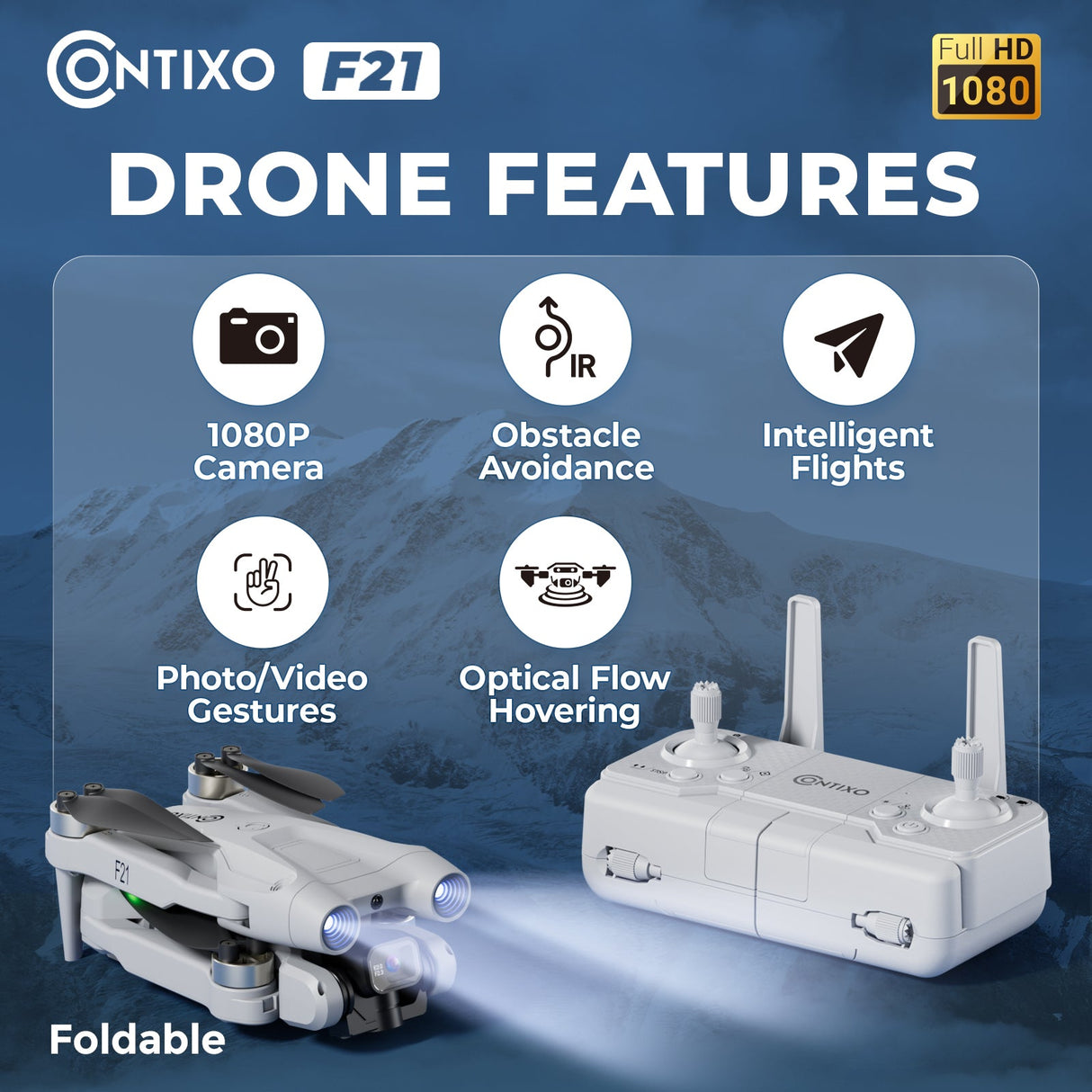 Contixo F21 Elite Sky Remote Control Beginner Drone with 1080P HD Camera by Contixo