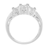 10K White Gold 1/2 Cttw Brilliant & Baguette Cut Diamond 3 Stone Design with 3 Square Clusters Engagement Ring (H-I Color, SI2-I1 Clarity) by Haus of Brilliance