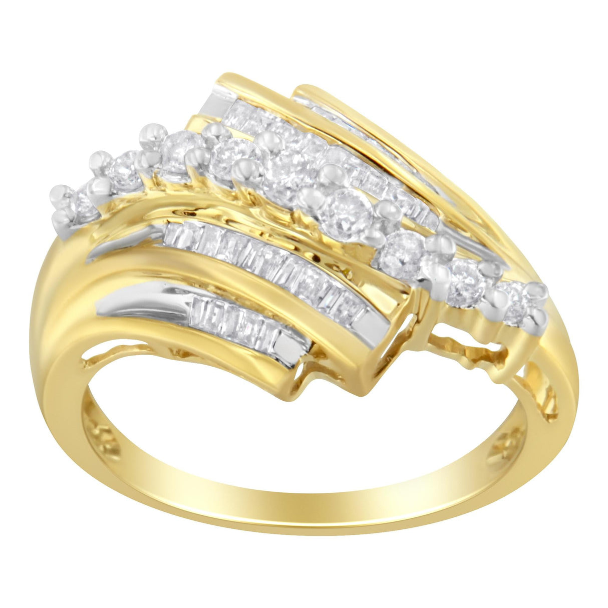 10K Yellow Gold Round and Baguette Diamond-Cut Ring (1/2 Cttw, I-J Color, I1-I2 Clarity) by Haus of Brilliance