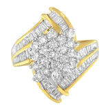 10K Yellow Gold Round and Baguette Diamond Swirl Ring (2.0 Cttw, J-K Color, I2 Clarity) by Haus of Brilliance