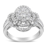 14K White Gold 1.0 Cttw Round & Baguette Cut Diamond Floral Cluster Quatrefoil Channel Set Band Cocktail Statement Ring (H-I Color, SI2-I1 Clarity) by Haus of Brilliance