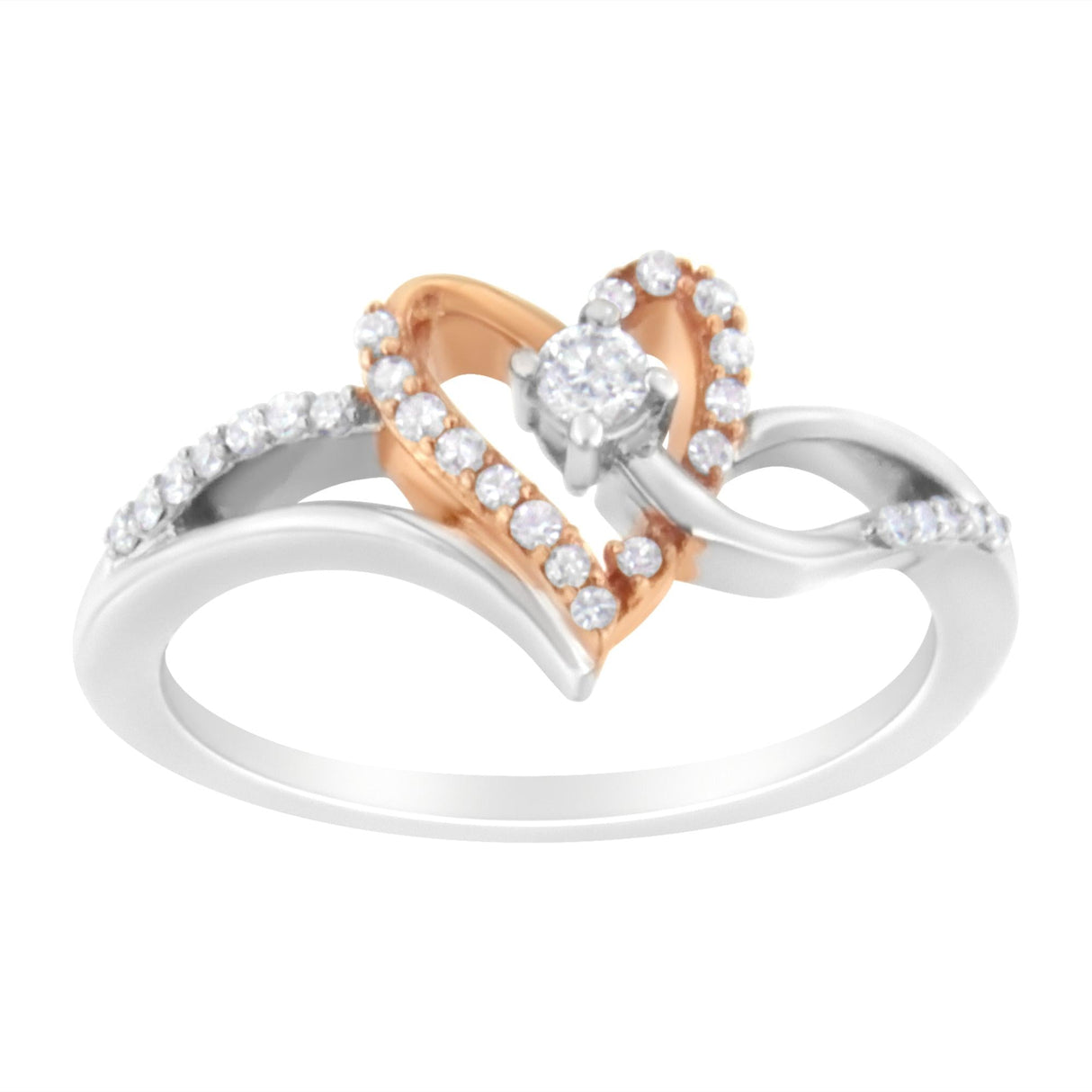 10K Rose Gold Plated .925 Sterling Silver 1/5 Cttw Diamond Two Tone Open Heart Promise or Fashion Ring (I-J Color, I2-I3 Clarity) by Haus of Brilliance