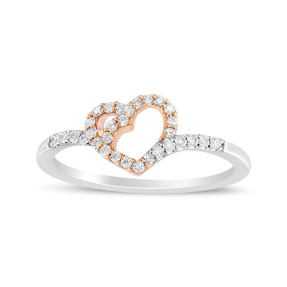 14K Rose Gold Plated and White .925 Sterling Silver 1/5 Cttw Round-Cut Diamond Open Heart Promise Ring (I-J Color, I2-I3 Clarity) by Haus of Brilliance