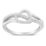 .925 Sterling Silver 1/8 Cttw Diamond Open Heart Leaf Curvy Bypass Accent Fashion or Promise Ring (I-J Color, I2-I3 Clarity) by Infinite Jewels