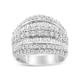 .925 Sterling Silver 2.00 Cttw Round and Baguette-Cut Diamond Cluster Ring (H-I Color, I1-I2 Clarity) by Haus of Brilliance