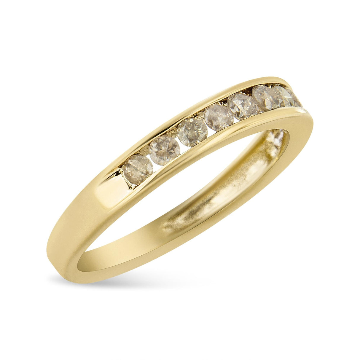 14K Yellow Gold Plated .925 Sterling Silver 1/2 Cttw Channel Set Round Champagne Diamond 11 Stone Band Ring (K-L Color, I1-I2 Clarity) by Haus of Brilliance