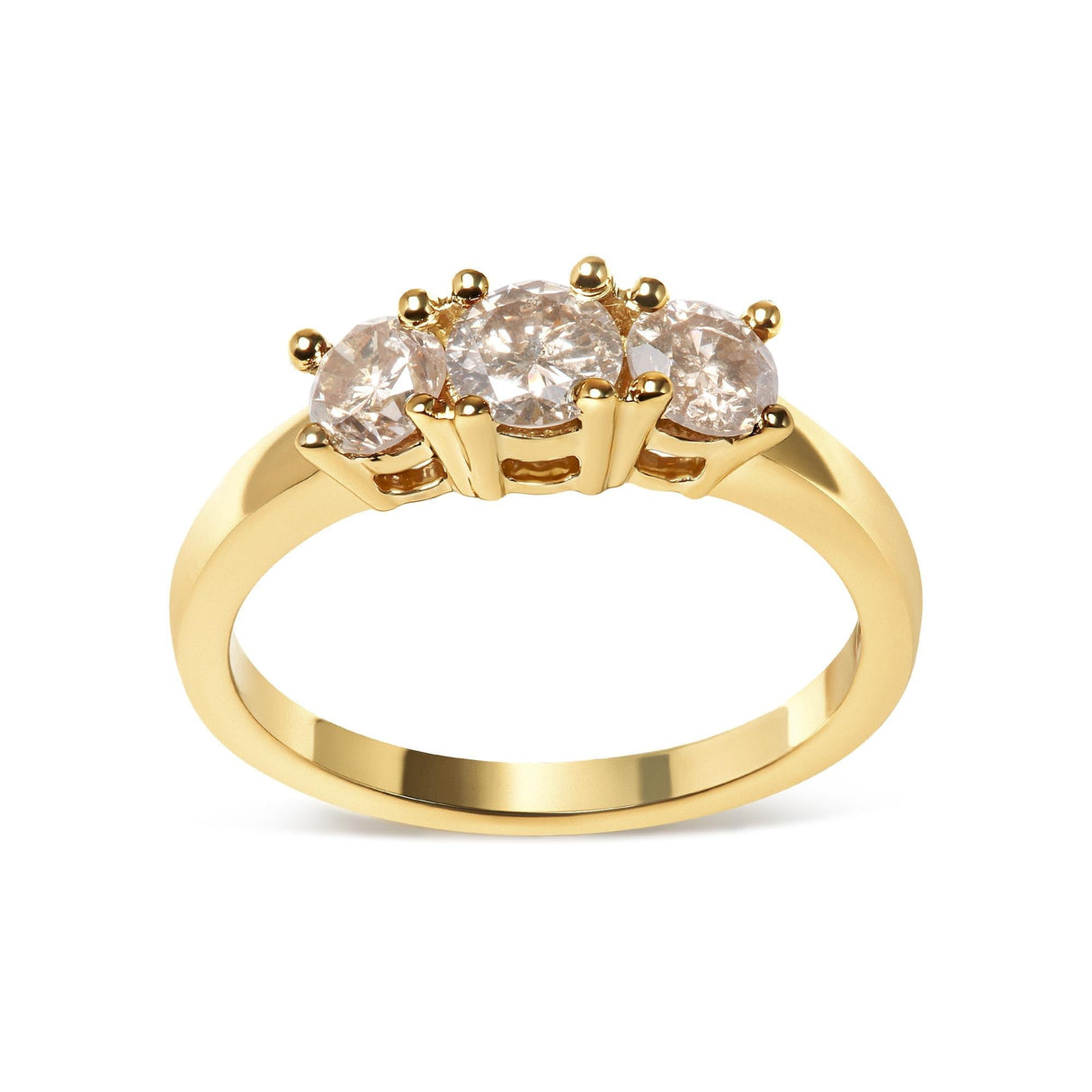 10K Yellow Gold 1.00 Cttw Champagne Diamond 3-Stone Band Ring (J-K Color, I1-I2 Clarity) by Haus of Brilliance