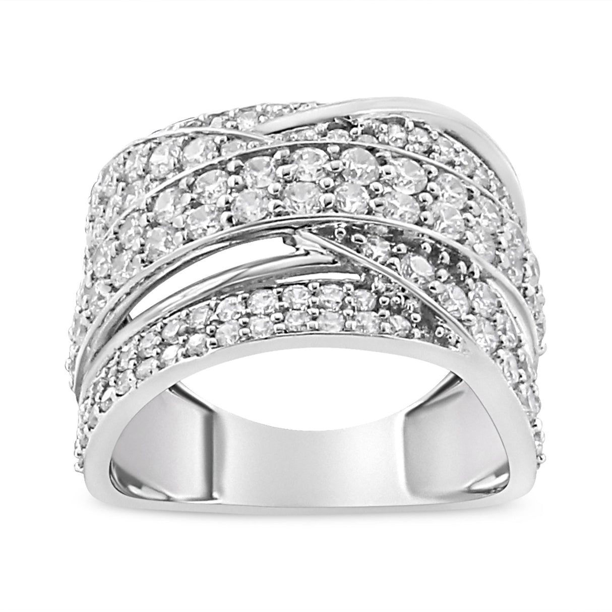 .925 Sterling Silver 2.00 Cttw Round-Cut Diamond Overlapping Bypass Band Ring (I-J Color, I2-I3 Clarity) by Haus of Brilliance