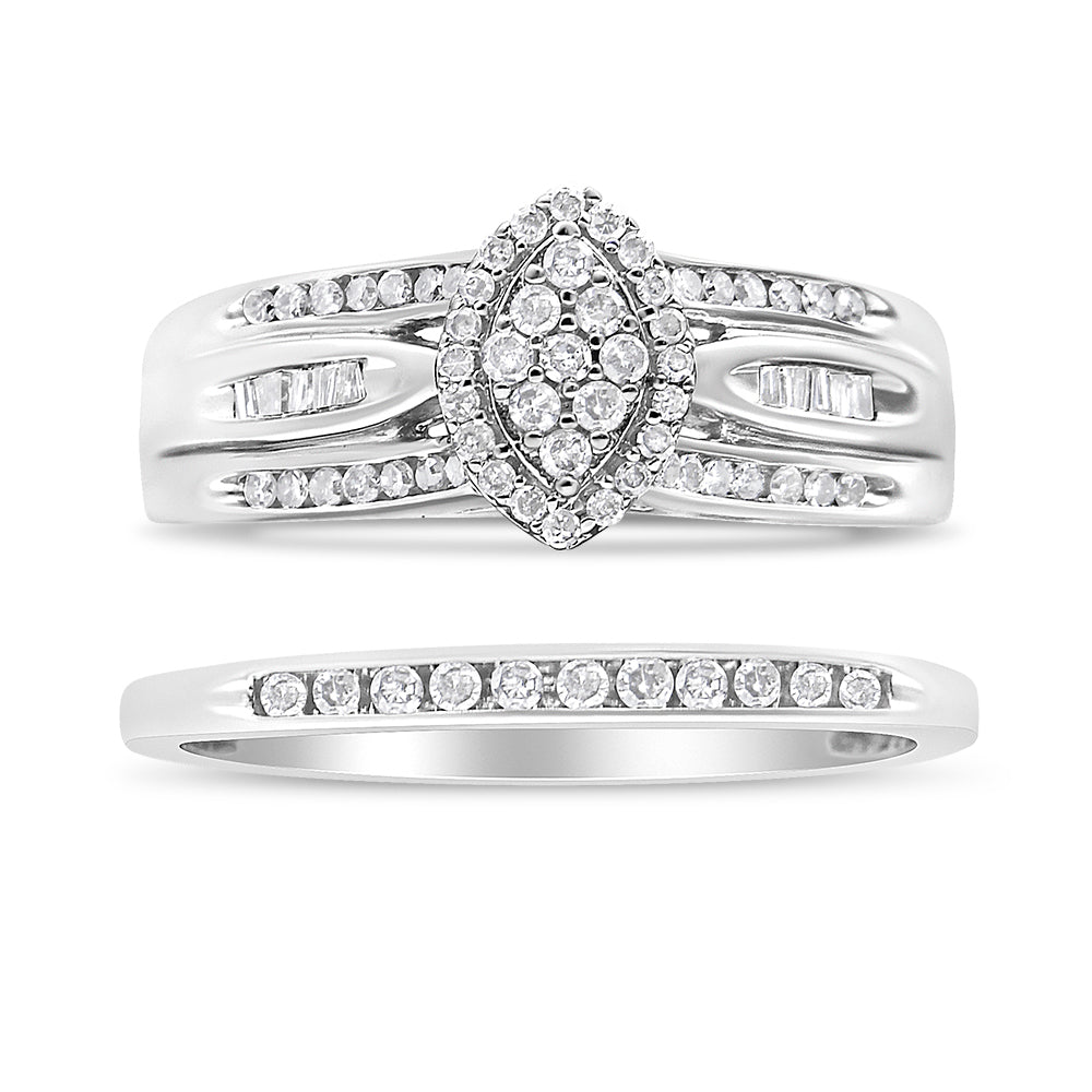 .925 Sterling Silver 1/2 Cttw Round and Baguette-Cut Diamond Engagement Bridal Set (I-J Color, I1-I2 Clarity) by Haus of Brilliance