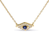 10K Yellow Gold Blue Sapphire and Diamond Accented Evil Eye 18" Inch Pendant Necklace (H-I Color, I1-I2 Clarity) by Haus of Brilliance