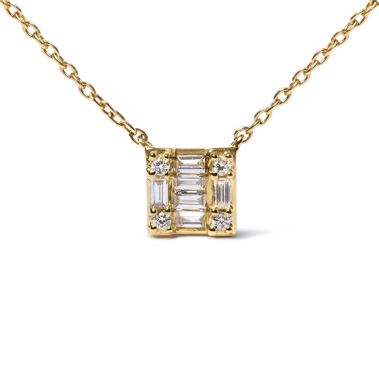 10K Yellow Gold 1/10 Cttw Round and Baguette Diamond Mosaic Composite Square 18" Inch Pendant Necklace (H-I Color, I1-I2 Clarity) by Haus of Brilliance