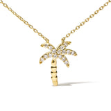 10K Yellow Gold 1/10 Cttw Round Diamond Palm Tree 18" Inch Pendant Necklace (H-I Color, I1-I2 Clarity) by Haus of Brilliance