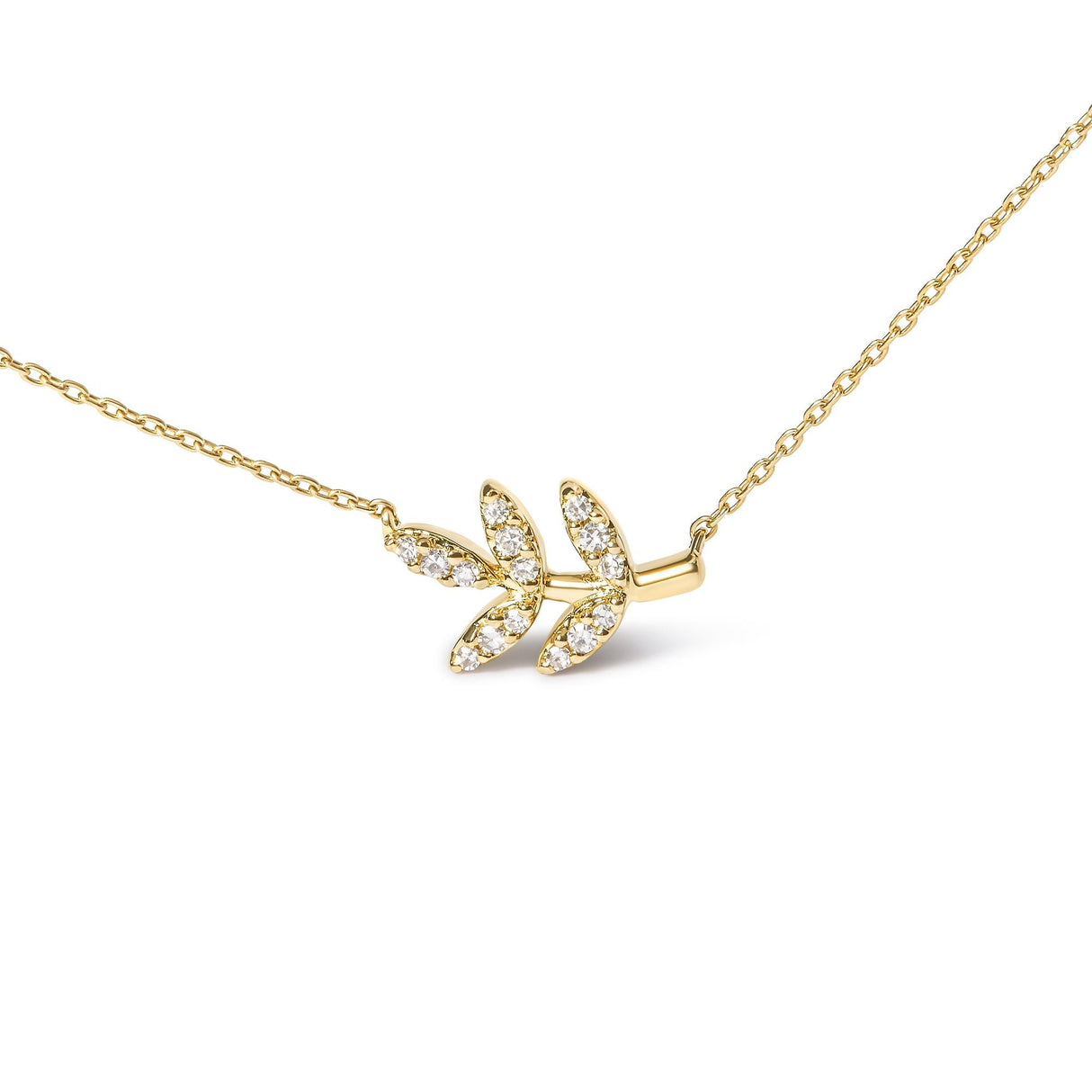 10K Yellow Gold 1/10 Cttw Diamond Leaf and Branch 18" Pendant Necklace (H-I Color, I1-I2 Clarity) by Haus of Brilliance