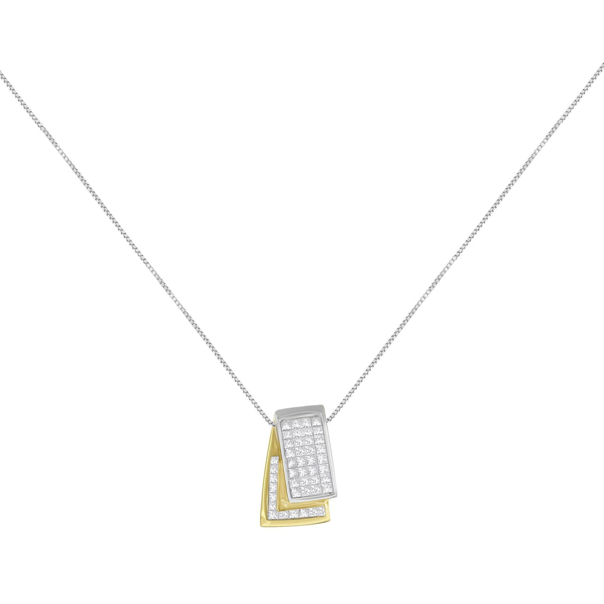 14K Gold 1.0 Cttw Princess Cut Diamond Two Tone Foldover Box Pendant 18” Box Chain Necklace (H-I Color, SI2-I1 Clarity) by Infinite Jewels