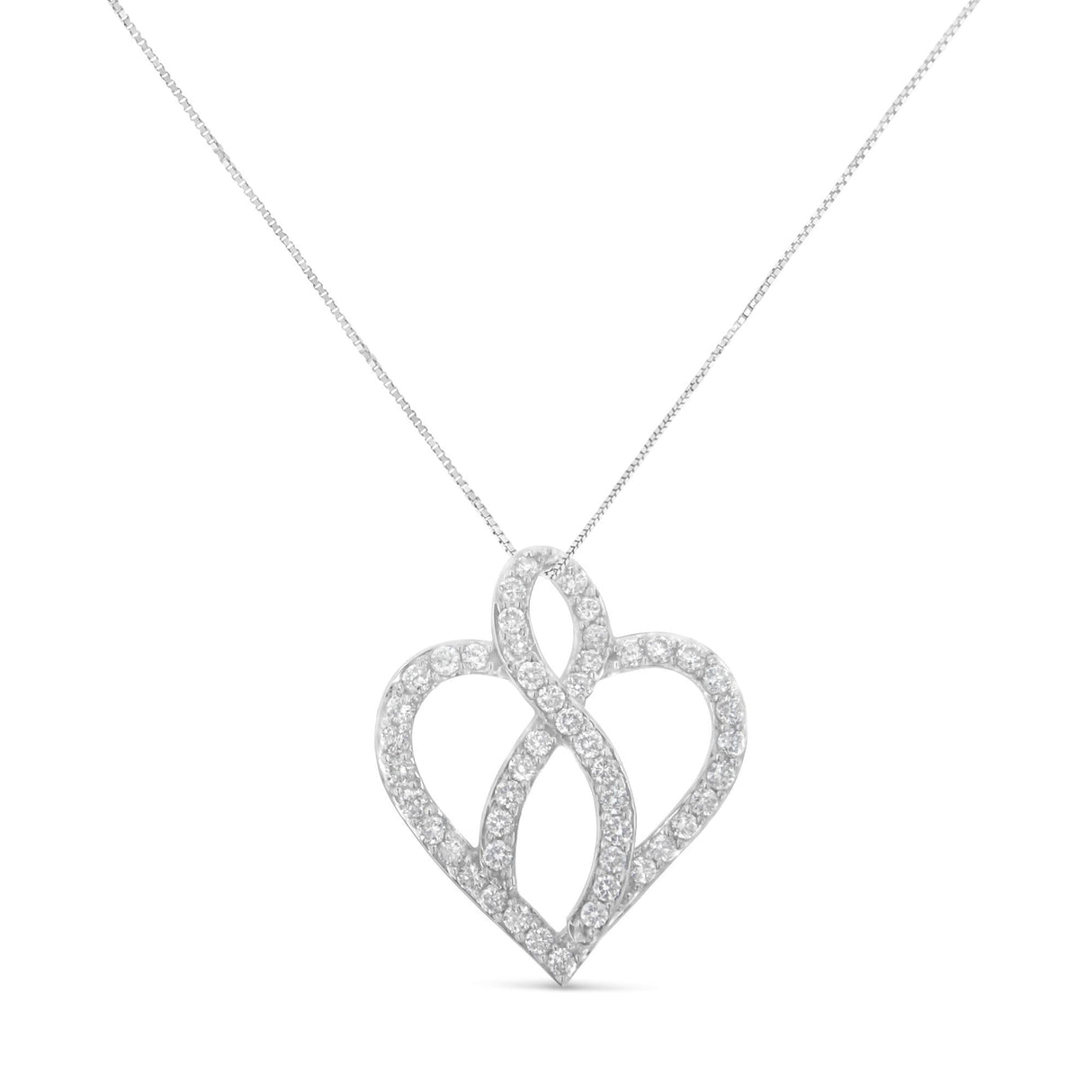 14KT White Gold 1 cttw Diamond Heart Ribbon Pendant Necklace (H-I, I1-I2) by Haus of Brilliance