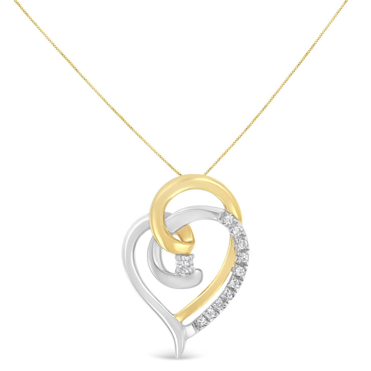 10K Yellow and White Gold Diamond Accent Open Double Heart Spiral Curl 18" Pendant Necklace (J-K Color, I2-I3 Clarity) by Haus of Brilliance