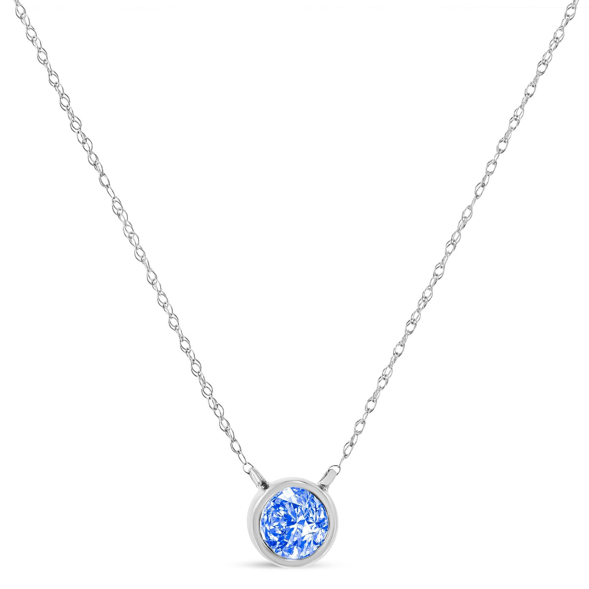 .925 Sterling Silver 1/10 Carat Blue Diamond Suspended Bezel-Set Solitaire 16"-18" Adjustable Pendant Necklace (Color Enhanced, I1-I2 Clarity) by Haus of Brilliance