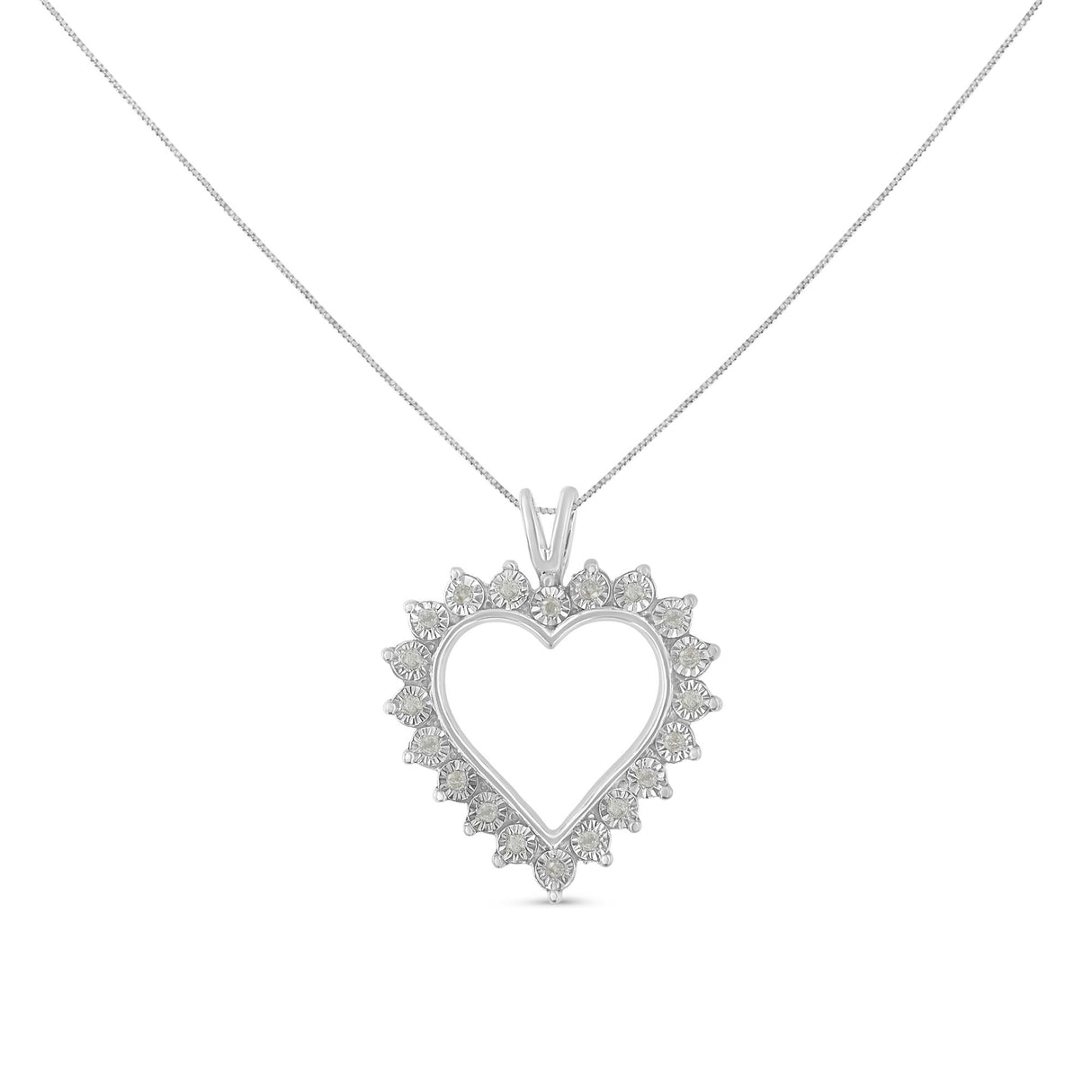 .925 Sterling Silver 1/4 Cttw Miracle Set Diamond Open Heart 18" Pendant Necklace (I-J Color, I3 Clarity) by Haus of Brilliance