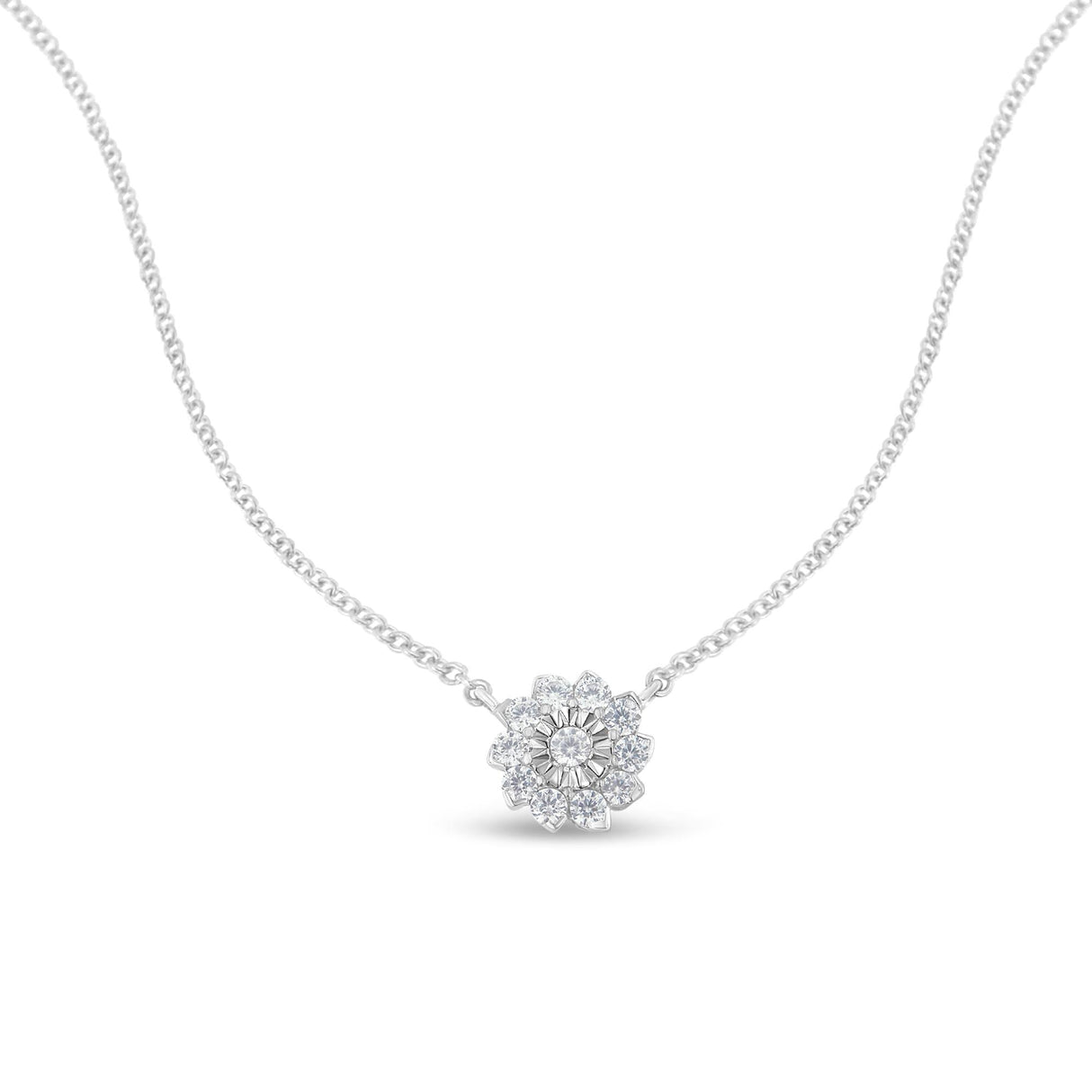 .925 Sterling Silver 1/2 Cttw Diamond Miracle Set Flower Cluster Pendant Necklace with Cable Chain (I-J Color, I1-I2 Clarity) - 18” by Haus of Brilliance