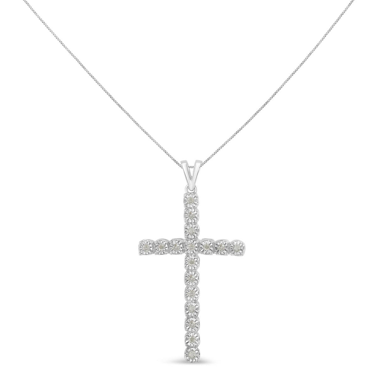 .925 Sterling Silver 1/4 Cttw Diamond Miracle Set Cross Unisex Pendant Necklace 18" (I-J Color, I3 Clarity) by Haus of Brilliance