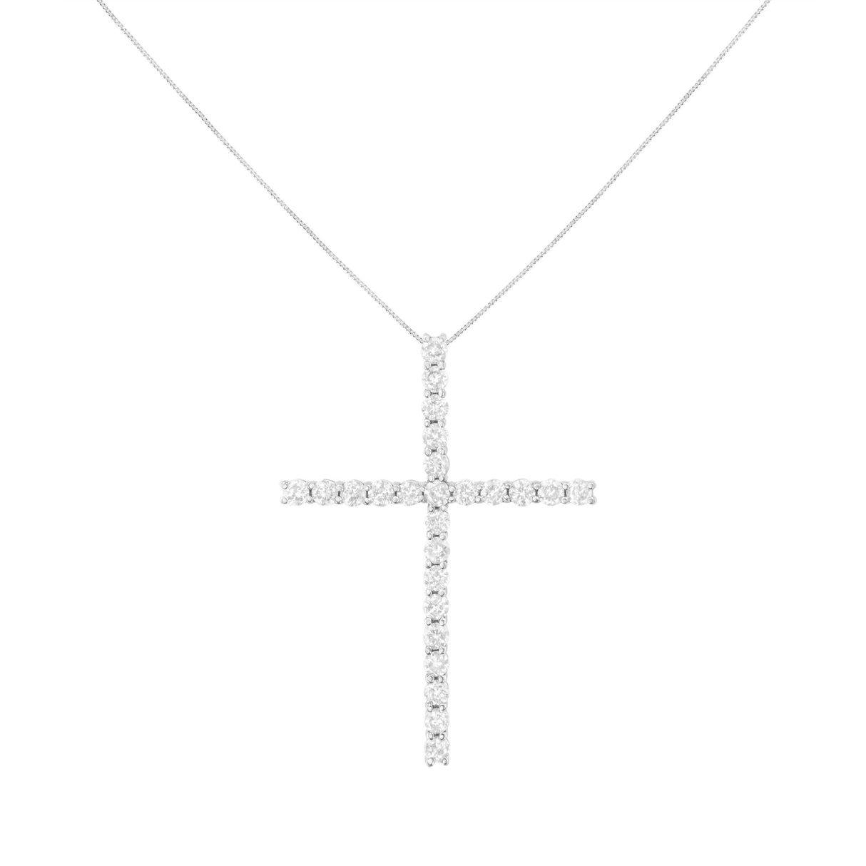 .925 Sterling Silver 3.0 Cttw Round Shape Diamond 1-1/2" Cross Pendant with Box Chain Necklace (J-K Color, I2-I3 Clarity) - 18" by Haus of Brilliance