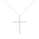 .925 Sterling Silver 3.0 Cttw Round Shape Diamond 1-1/2" Cross Pendant with Box Chain Necklace (J-K Color, I2-I3 Clarity) - 18" by Haus of Brilliance