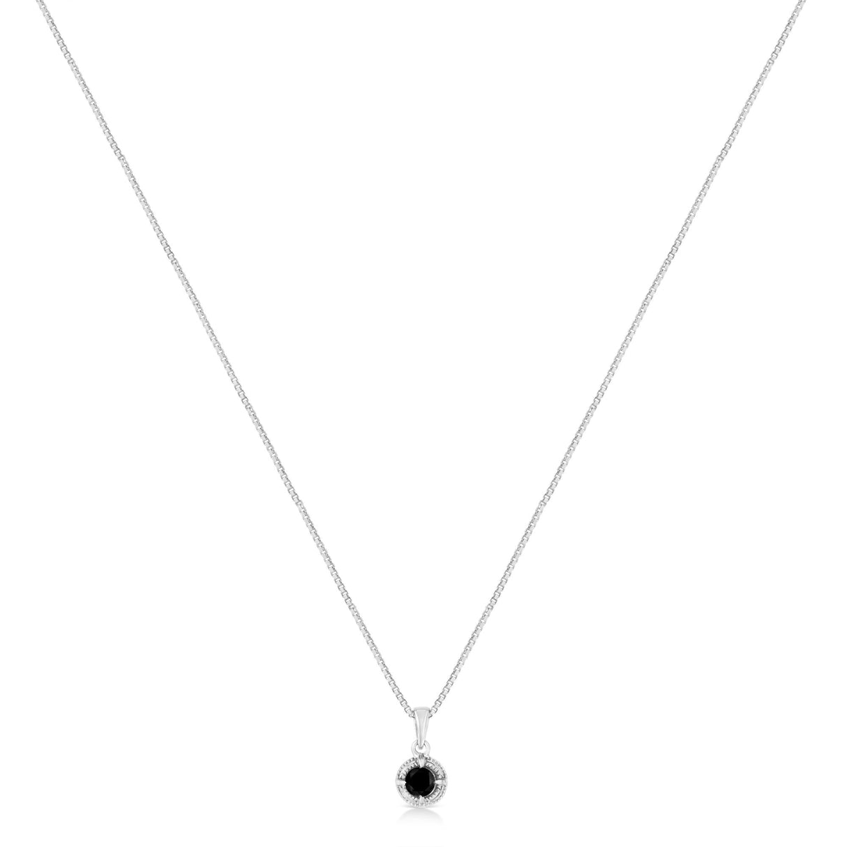 .925 Sterling Silver Treated Color Diamond Solitaire 18" Milgrain Pendant Necklace by Haus of Brilliance