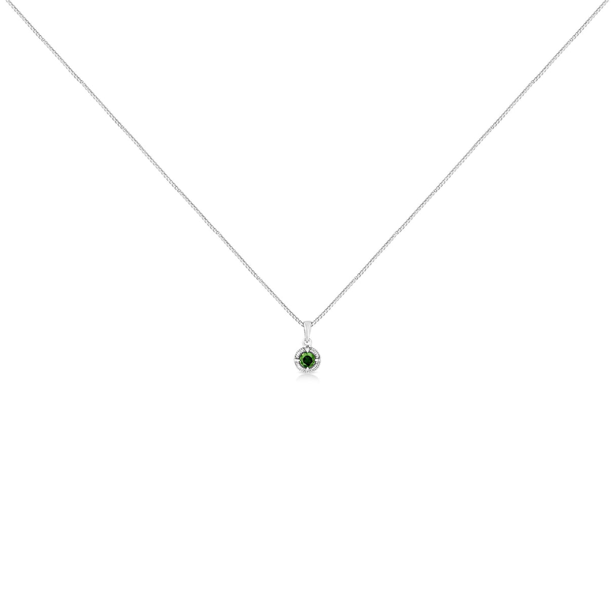 .925 Sterling Silver Treated Color Diamond Solitaire 18" Milgrain Pendant Necklace by Haus of Brilliance