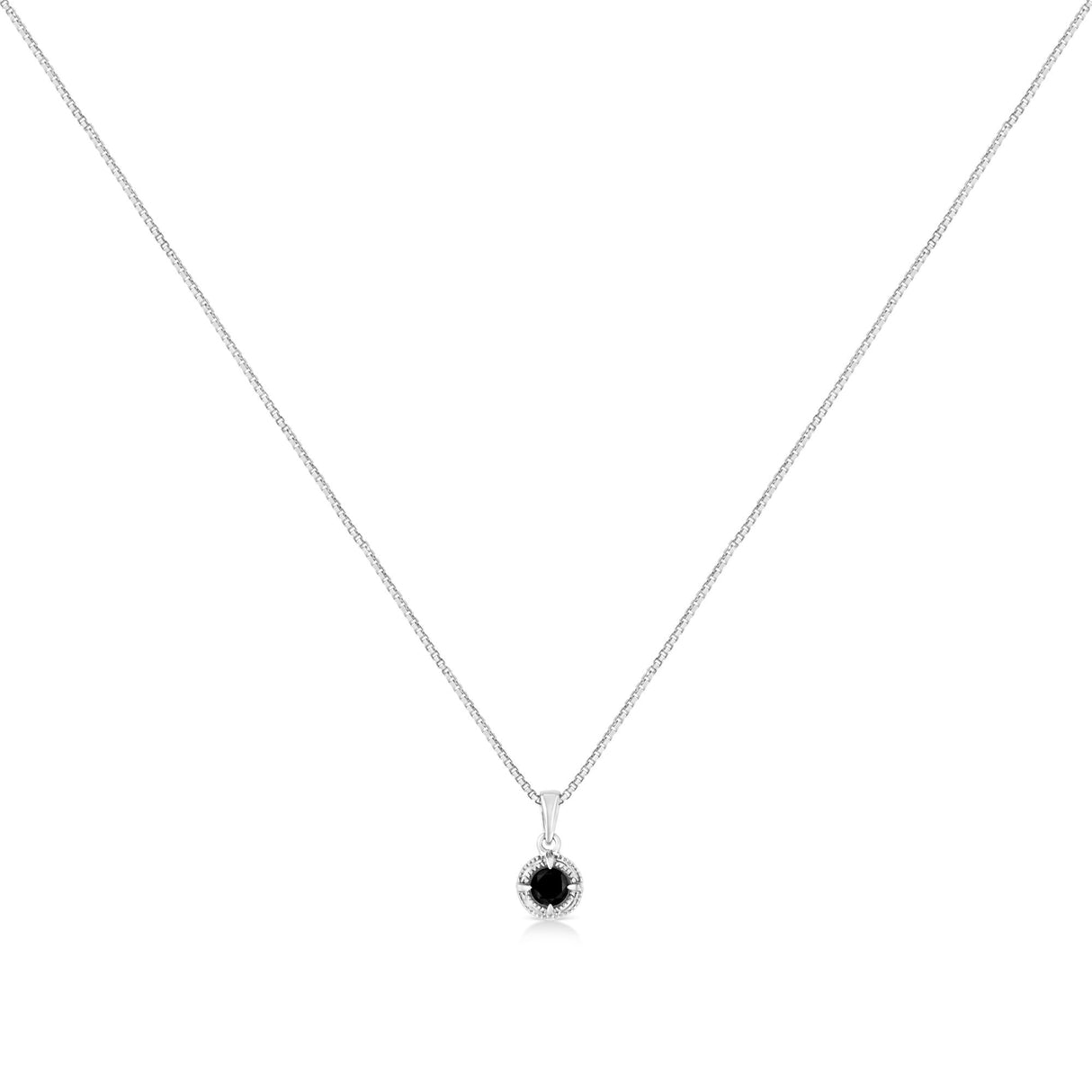 .925 Sterling Silver Treated Color Diamond Solitaire 18" Milgrain Pendant Necklace by Haus of Brilliance