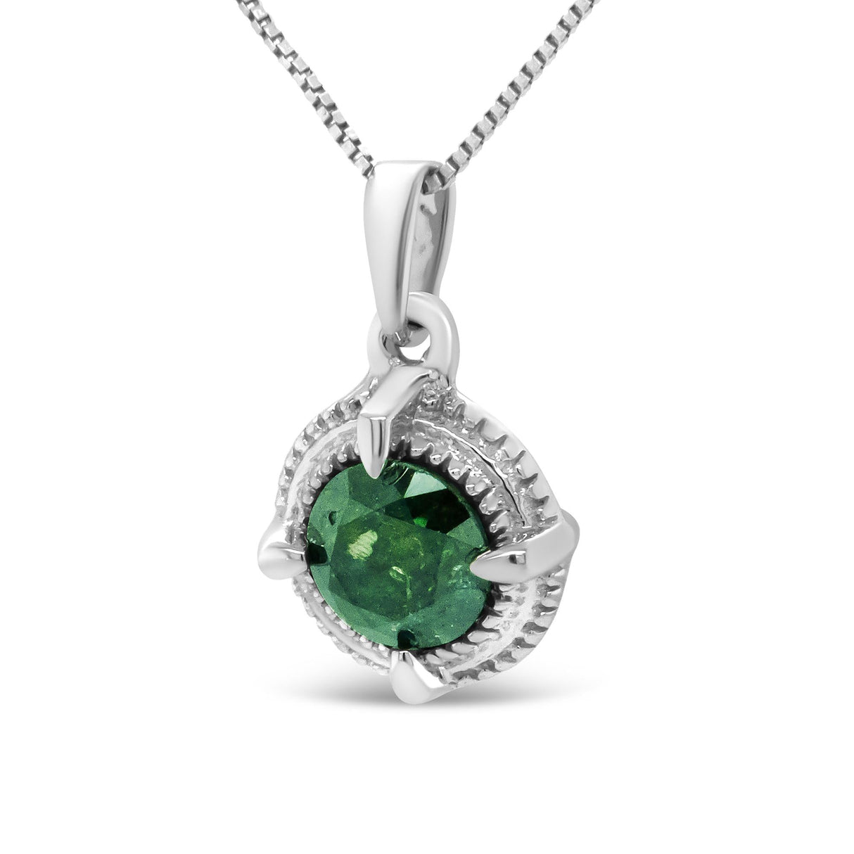 .925 Sterling Silver Treated Color Diamond Solitaire 18" Milgrain Pendant Necklace by Haus of Brilliance