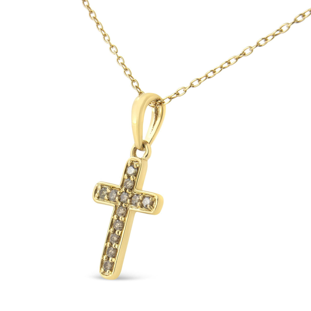 10K Yellow Gold Flashed .925 Sterling Silver 1/4 Cttw Champagne Diamond Cross Pendant Necklace (K-L Color, I1-I2 Clarity) - 18" by Haus of Brilliance