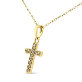 10K Yellow Gold Flashed .925 Sterling Silver 1/4 Cttw Champagne Diamond Cross Pendant Necklace (K-L Color, I1-I2 Clarity) - 18" by Haus of Brilliance