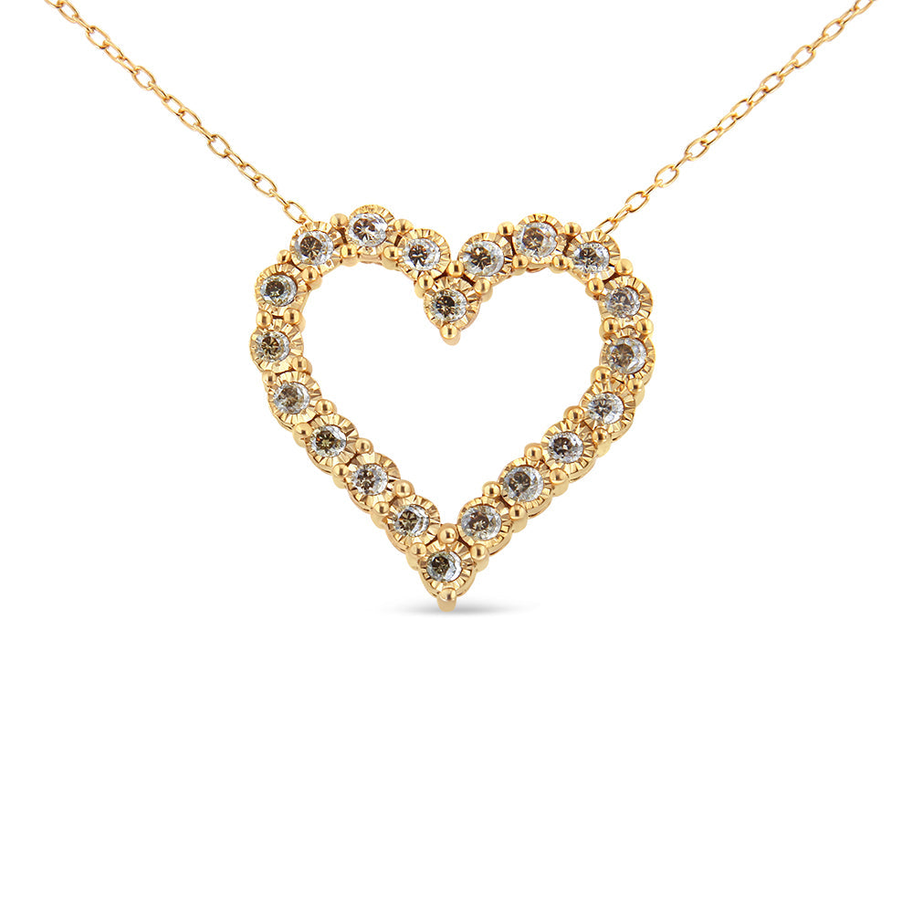 10K Yellow Gold Flashed .925 Sterling Silver 1/2 Cttw Champagne Diamond Miracle Plate Heart Pendant Necklace (K-L Color, I1-I2 Clarity) - 18" by Haus of Brilliance