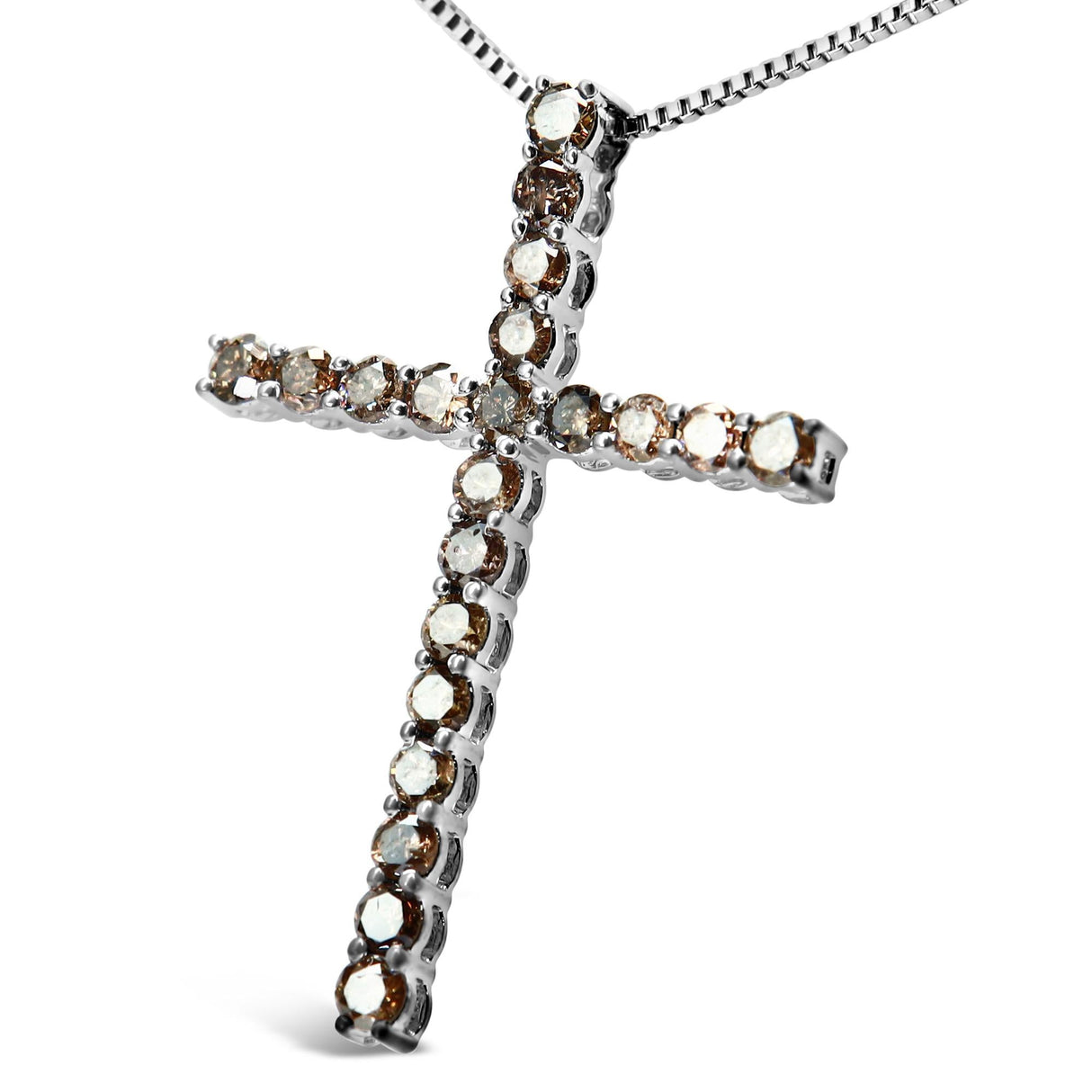 .925 Sterling Silver 1.0 Cttw Champagne Diamond Gold Cross Pendant Necklace for Women (Champagne Color, I1-I2 Clarity)- 18 inch by Infinite Jewels