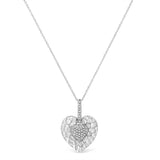 .925 Sterling Silver Pave-Set Diamond Accent Heart Shape 18" Pendant Necklace (I-J Color, I1-I2 Clarity) by Haus of Brilliance