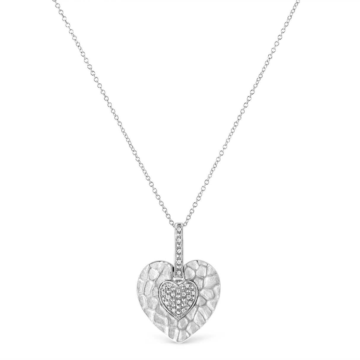 .925 Sterling Silver Pave-Set Diamond Accent Heart Shape 18" Pendant Necklace (I-J Color, I1-I2 Clarity) by Infinite Jewels