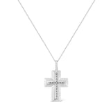 .925 Sterling Silver Prong-Set Diamond Accent Bold Cross 18" Pendant Necklace (I-J Color, I1-I2 Clarity) by Haus of Brilliance