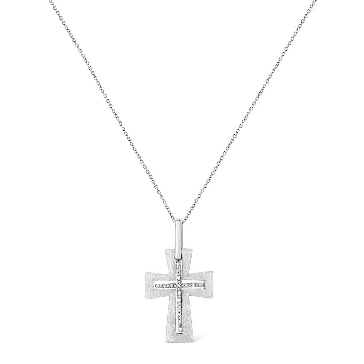 .925 Sterling Silver Prong-Set Diamond Accent Cross 18" Pendant Necklace (I-J Color, I1-I2 Clarity) by Haus of Brilliance